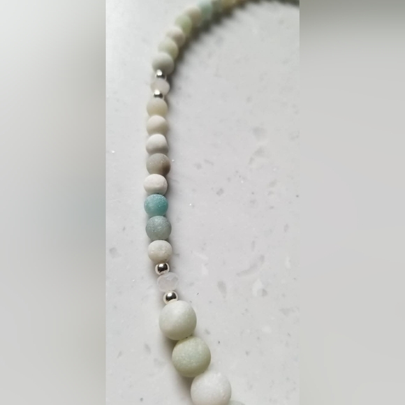 "The Sea Goddess" Aqua Blue Chalcedony & Gemstones Necklace & Earrings Set - Picture 5 of 7